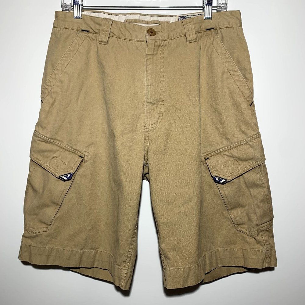 VTG Nautica Jeans Co Men's Y2K Cargo Tan Khaki Shorts Size 31Labeled Emblem w/45